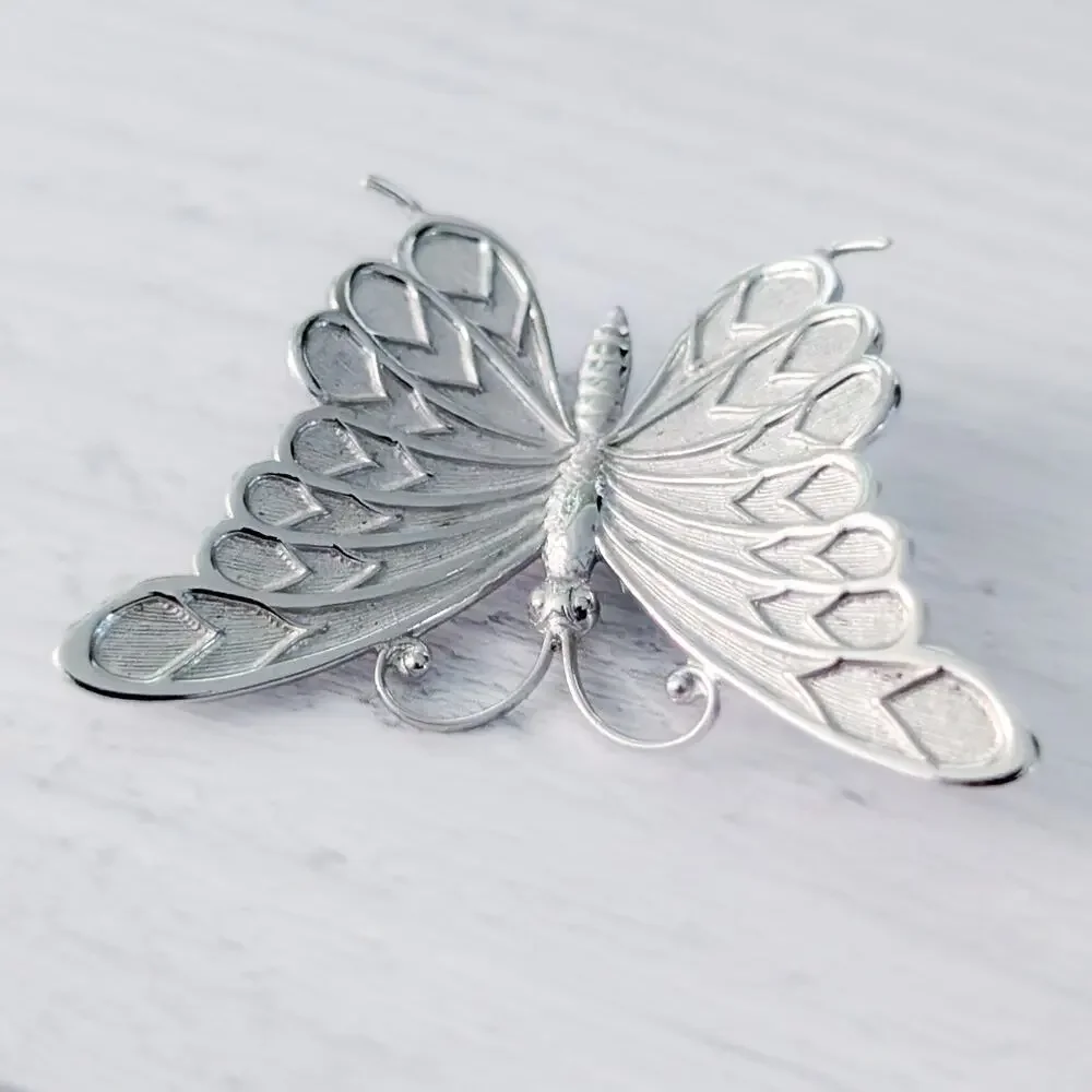 Vintage Beau Sterling Brooch / Vintage Pin Silver Butterfly